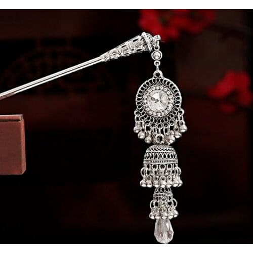 Ethnic Womens Vintage Tibet Silver Color Alloy Bells Hairpin Horquillas Classic Elegant Long Tassel Hair Fashion Accessories