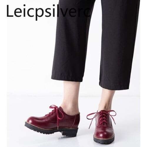 Pumps Spring and autumn The New Round head Lace-up Comfortable Non-slip Thick heel Low-heeled Womens shoes plus size 34-43