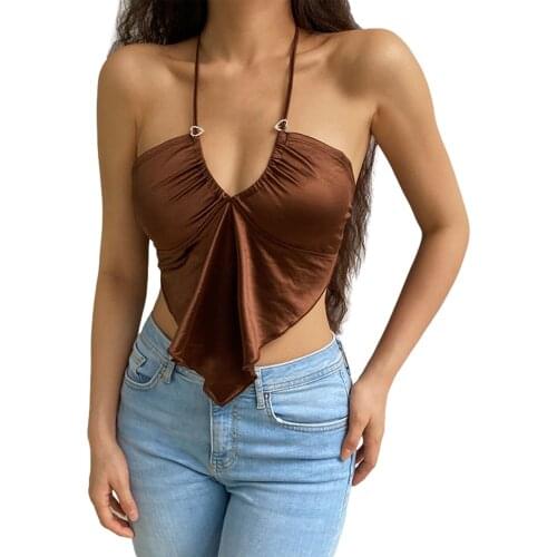 2021 Summer New Sexy Womens Halter Crop Cami Tops Sexy Sleeveless Solid Color Slim Fit Camisole Party Clubwear Camis Top