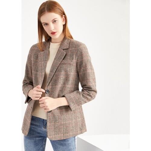 Vintage Single Breasted Office Ladies Plaid Blazer Long Sleeve Loose Plaid Coat Jacket Women Blazers Female 2021