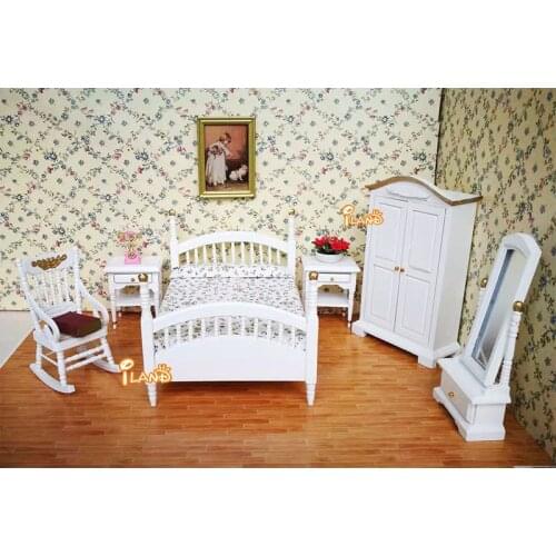 1:12 Wooden Dollhouse Miniature Furniture toy dolls white simulation bed bedroom sets pretend play toys for kids girls gifts