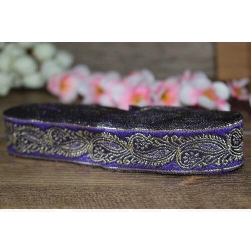 10yards/lots Woven Jacquard Ribbon 2.5cm purple background gold Geometric pattern IS-3083