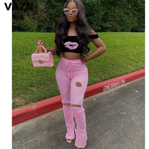 VAZN New Summer 2020 Soft suitable Slash neck Jogging Femme Biker Shorts Women Clothes Outfit Women 2 Piece Set