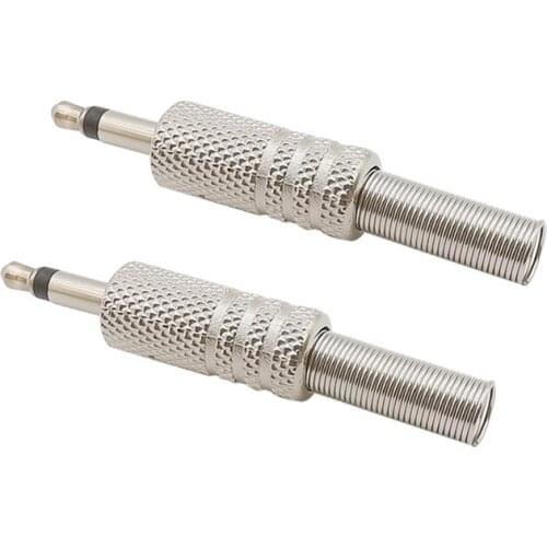 2Pcs 3.5mm 1/8 Inch MONO Male Plug Audio Connector Cable Solder W/Spring Adapter