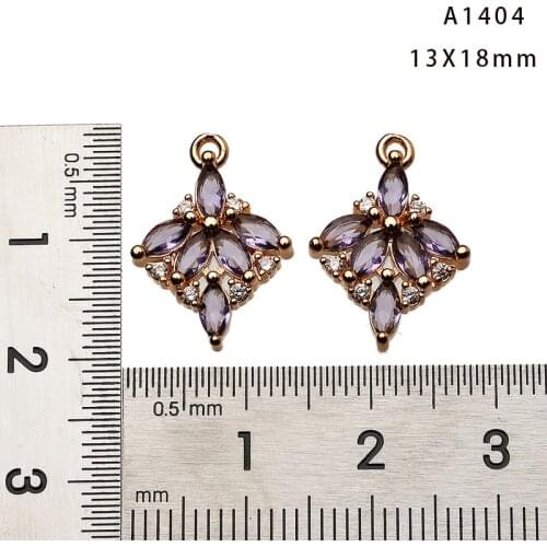 4PCS /Lot 20MM Brass with colorful Zircon 18k Gold Plated Flower Charms Pendant Connect for Diy Earring Necklace Jewelry Makin