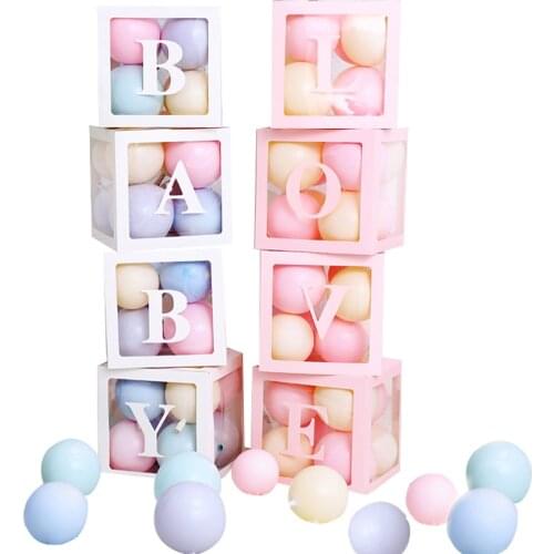 4 Pcs Transparent Boxes LOVE BABY Balloons Box Boy Girl Baby Shower Decor Kids 1st Birthday Party Supplies Wedding Decorations