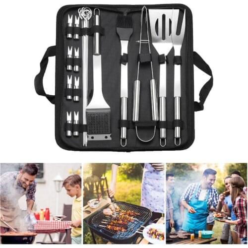 40x13x5cm Multifunctional Cookware Stainless Steel Portable Cooking Set Roasting Shovel+Stick+Clip+Pipe Handle Oil Brush Set