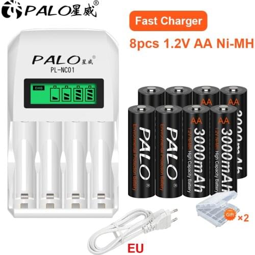 AA Battery Charger For 1.2V NI-MH NI-CD AA AAA Rechargeable battery with 8pcs 3000mAh AA Rechargeable Battery for toy car