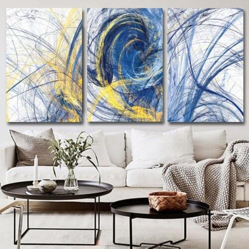 Abstract Yellow Blue Coil Winding Pattern Poster Nordic Modern Geometric 3 Pieces Canvas Painting Wall Art Picture Home Decor