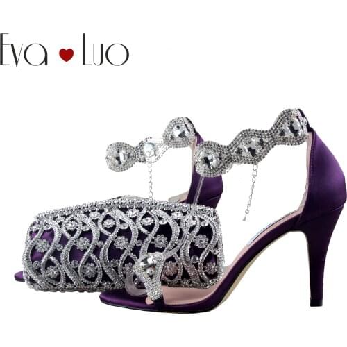 BS1118 Custom Made Purple Crystal Women Shoes with Matching Bag set Bridal Wedding Shoes Sandals High Heels Women Shoes