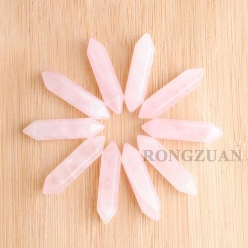 Natural Rose Quartzs Stones Hexagonal Healing Pointed Reiki Chakra No Drilling Hole Pendant Beads Wholesale 10Pcs/lot TU3078