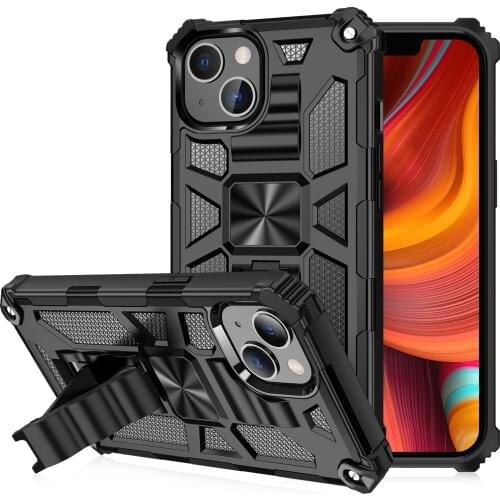 For iPhone 13 Pro Max Mini 12 11 XS XR X 7 8 Plus SE 2020 Case Armor Matte TPU PC Stand Ring Holder Anti-knock Cover Funda Coque