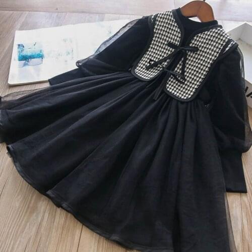 Girls black sets 2021 fall new baby girl dress and plaid tie vest 2piece suits children outfits wholesale