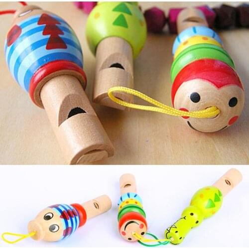 Cartoon Animal Wooden Whistle Hanging Music Instrument Kids Developmental Toy
