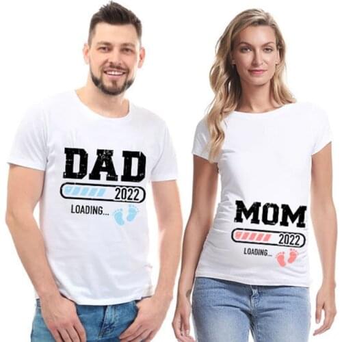2021 New Cute Dad +Mom+ Baby Printed Couple Maternity T-Shirt Pregnancy Announcement Shirt Couple Pregnant Tshirt