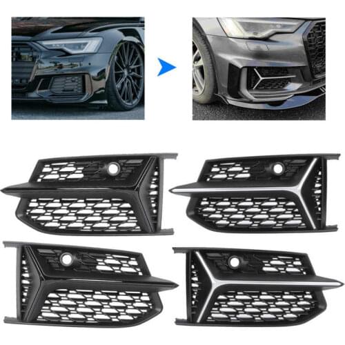 Glossy Black Honeycombs Mesh for RS6 Style Fog Light Grilles Grills Fit for Audi A6 C8 S6 2019 2020 Car Auto Accessories
