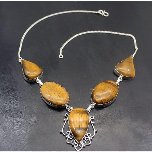 Hermosa Unique Natural Gold Tigers Eye Magic Silver Color Pendant Necklace Women Necklaces 19 Inch A74