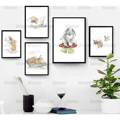 Canvas Painting Cute Rabbit Posters and Prints for Living Room Nordic Style Painting On The Wall Metal Organic Glass No Frame