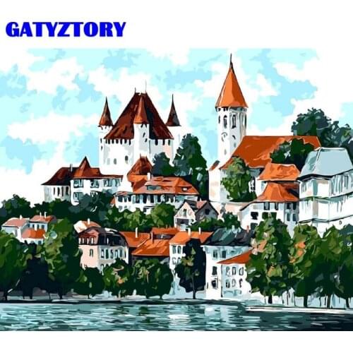 GATYZTORY Seaside Village Landscape Painting By Numbers For Adults Children 60x75 Framed HandPainted Unique Gift Home Artworks