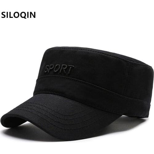 SILOQIN Mens Flat Cap Army Military Hats Snapback Cap Adjustable Size Washed Cotton Casual Sports Caps New Male Bone Dads Hat