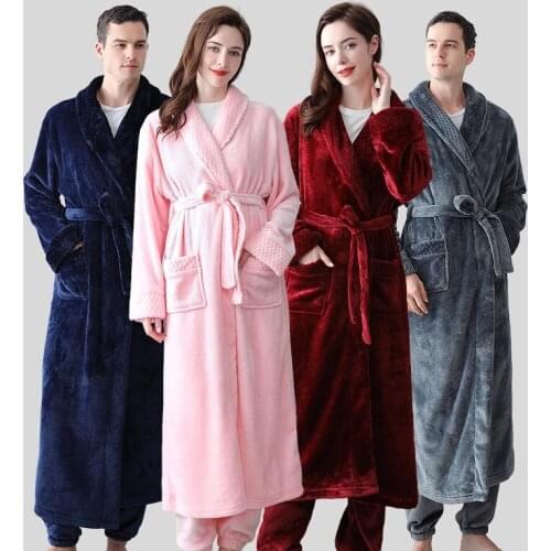 BALDAUREN Autumn & Winter Couple 2 Piece Suit Multicolor Pajamas Coral Fleece Mens Nightgown Flannel Warm Bathrobe Female Robe