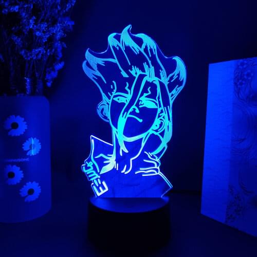 Manga Dr.STONE Character Ishigami Senkuu 3D Night Lamp LED Acrylic Figurine Anime Light Otaku Gift Kids Room Holiday Decoration