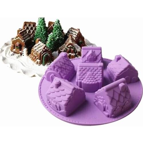 N84D DIY 3D Christmas Small House Cake Epoxy Resin Mold Bread Cookie Silicone Mould