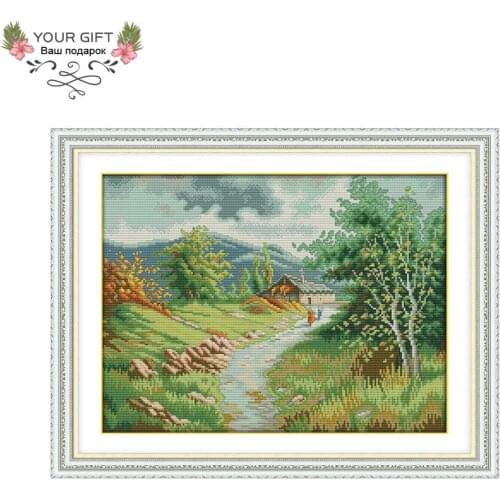 Joy Sunday F950 14CT 11CT Counted and Stamped Home Decor Country Road Needlework Needlepoint Embroidery DIY Cross Stitch kits