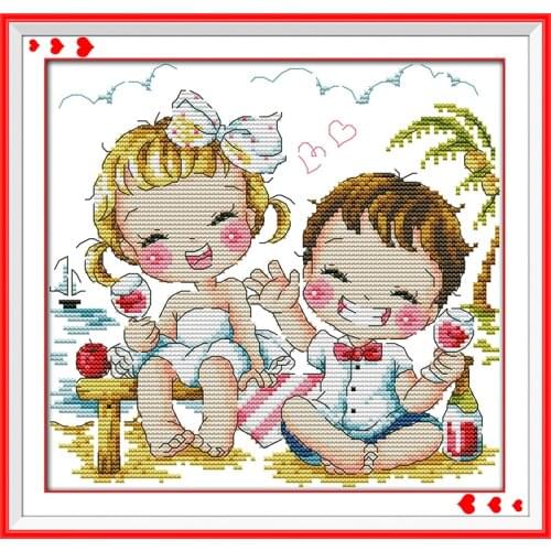 Happy time (1) cross stitch kit 14ct 11ct count print canvas stitches embroidery DIY handmade needlework plus