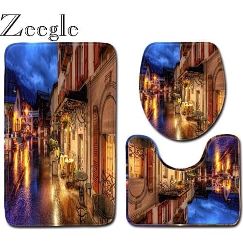 Zeegle Bathroom Mat Set for Toilet Decor Flannel Anti-Slip Bath Floor Mat Carpet Bathroom Accessories Washable Modern Area Rug