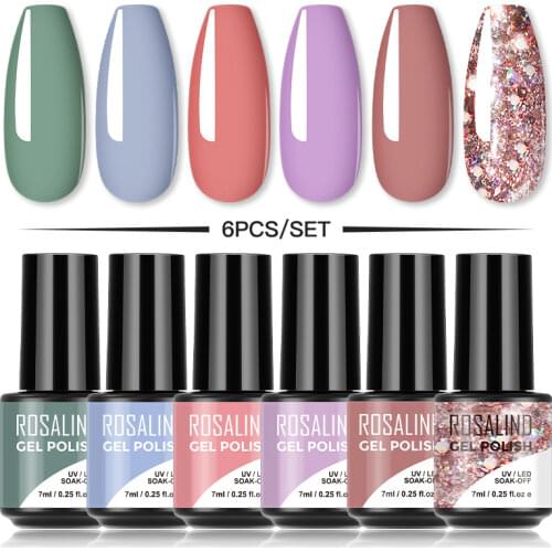 ROSALIND 7ML 4/6PCS Gel Nail Polish Set Glitter Nail Kits For Manicure Colorful UV Semi Permanent Nail Polish Set For Maincure