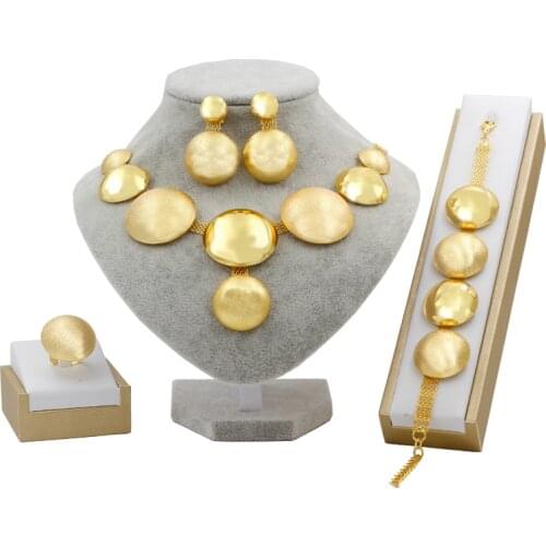 Dubai Gold Jewelry Sets for Women Round Shape Design Necklace Bracelet Earrings Fashion Wedding Engagement Jewelry Accessory