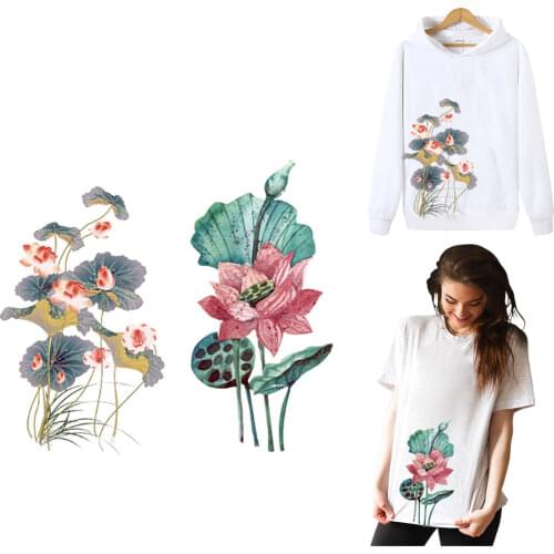 Lotus Iron On Patches For Clothing Beauty Flowers Sticker Clothes Appliqued A-level Washable Transfert Thermocollants Vetement
