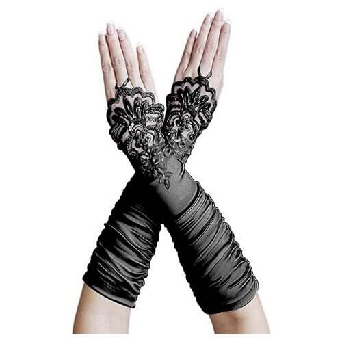 2020 New Cheap Fingerless Gloves Satin Wedding Bridal Gloves Beaded Lace Gloves Wedding Accessories Elbow Length Free Shipping