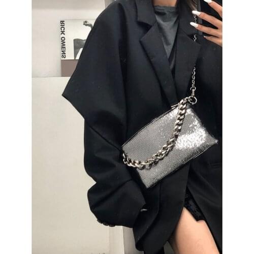 2020 New Ladies Bag PU Leather Pure Color Fashion Chain Shoulder Messenger Bag Wild Glitter Underarm Bag
