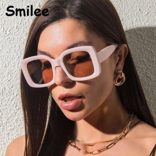 Fashion Nude Pink Shades For Women 2021 Trendy Luxury Designer Overszied Square Sunglasses Inspired Summer Big Streetwear Oculos