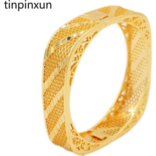 PINXUN Square desigh 24k Gold Color Ethiopian Jewelry Bangles For Women Dubai Gold Bracelet African/Arab Weeding jewelry Gifts