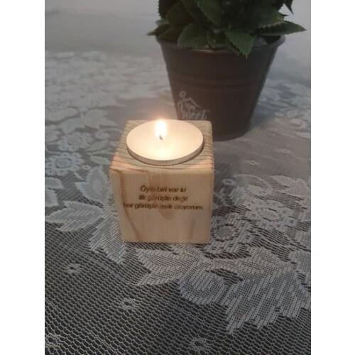 Real Wood Wooden Cube candle Holder Love Lyrics written candle and candlestick свеча и подсвечник vela y candelero