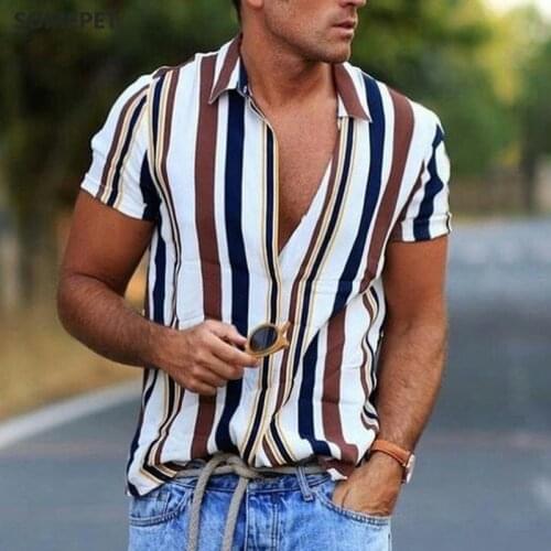 Hot style summer new striped shirt mens casual shirt short sleeve top