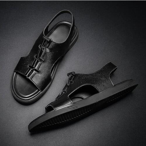 Brand High Quality leather sandals men mens roman gladiator for 2020 summer handmade slippers genuine fashion slip on luxe cuir