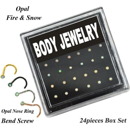 24pieces Opal Stone Stainless Steel Nose Screw Ring Body Piercing Twist Nose Stud Jewelry Earring Tragus Cartilage Helix 20g