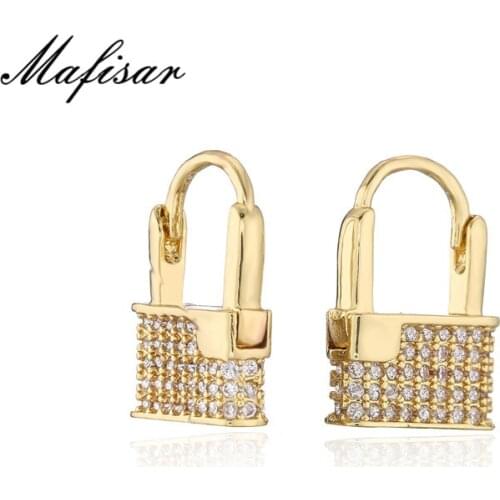 Mafisar Fashion Cute Lock Hoop Earrings For Women Girl Gold Color CZ Earring Female Wedding Jewelry Gift 1 Pair