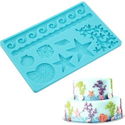 Seashell Conch Wave Star Fondant Cake Embossing Mould Decor Silicone Mold Baking Tools