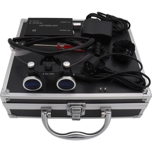 2.5x420mm Black Dental Loupe Magnification Binocular Dental Magnifier Surgery Surgical Magnifier 3W Headlight