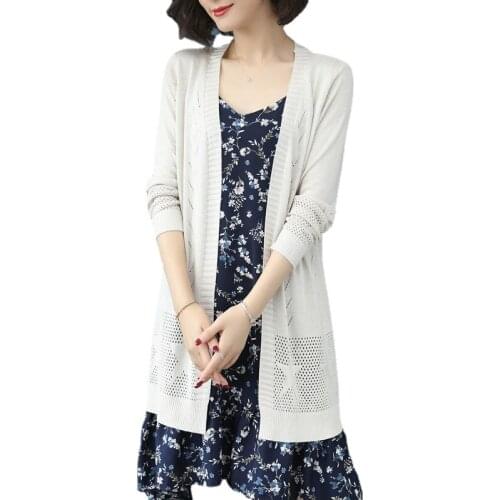 Suncreen Female Long Open Stitch Cardigans Ice Silk Cardigan Women Knitted Coats Thin Hollow Out Summer Shawl Sweater Jackets