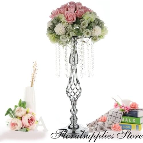 Wedding decoration metal candle holder stand wedding flower rack crystal flower stand for table decoration wedding home decor