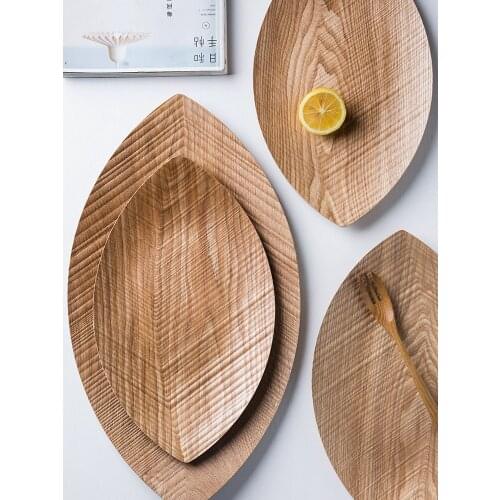 Japan Style Desserts Plate Creative Leaf Shape Eco Natural Wood Sushi Plates Bread Board Breakfast Serving Plate Tea Tray