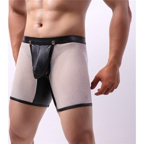 Mens Mesh Boxer Briefs Sexy Hollow Underwear Translucent Low Waist Youth Opening Breathable Boxer Briefs For Men New
