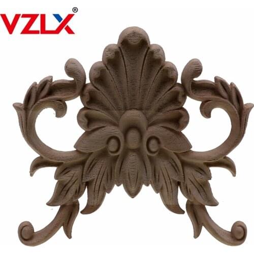 VZLX Vintage Wood Carved Corner Onlay Applique Frame Doors Wall Decorate Furniture Decorative Figurines Wooden Miniatures Home