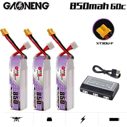 GNB 850mAh 3S 11.4V 60C/120C HV Lipo Battery Charger Set XT30U-F Plug for FPV Racing Drone 4 Axis UAV Quadcopter RC Drone Parts